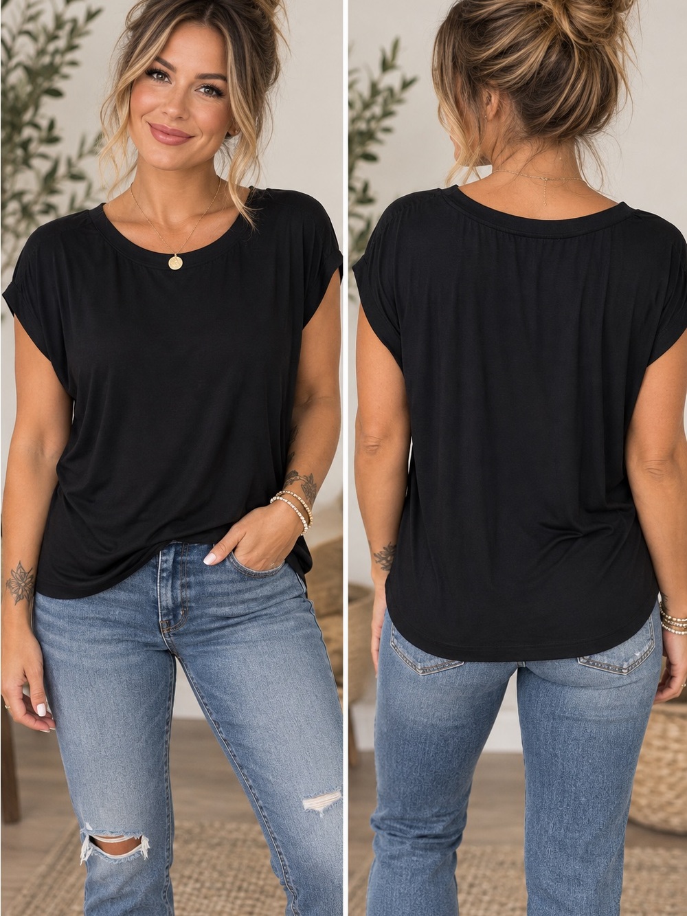 NWT Staccato Black Short Sleeve Top Size Large